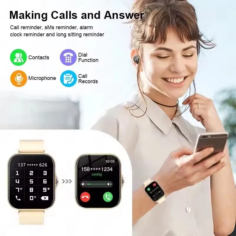 ساعة ذكية بشاشة لمس كاملة، مكالمات، تذكير بالرسائل، تحكم بالموسيقى ووظائف أخرى، متوافقة مع آيفون/أندرويد - 6