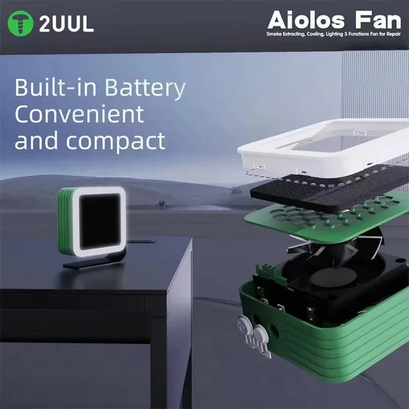 مروحة استخراج دخان 2UUL Aiolos مع وظيفة إضاءة، مروحة تبريد لصيانة الهواتف المحمولة ولحام اللوحة الأم - 5