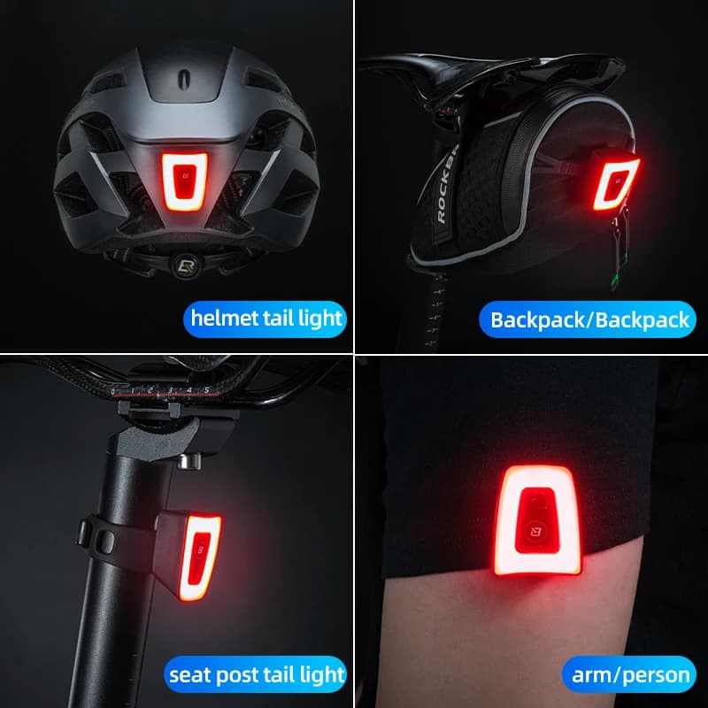 ROCKBROS إضاءة دراجة مقاومة للماء مصباح خلفي للخوذة إضاءة LED قابلة لإعادة الشحن عبر USB إضاءة خلفية آمنة لركوب الليل - 4