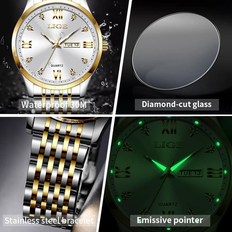 LIGE New Ladies Waterproof Watches Fashion Business Diamond Bracelet Watch For Women Simple Casual Luminous Quartz Chronograph - 3