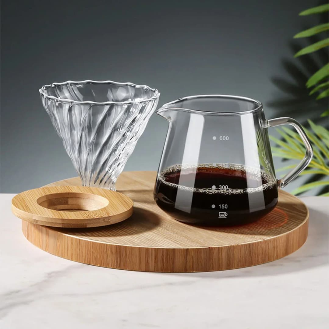 Pour Over Coffee Maker Set Glass Carafe Coffee with Glass Coffee Filter Drip Coffee Maker Set for Home or Office 600ml 300ml - 2