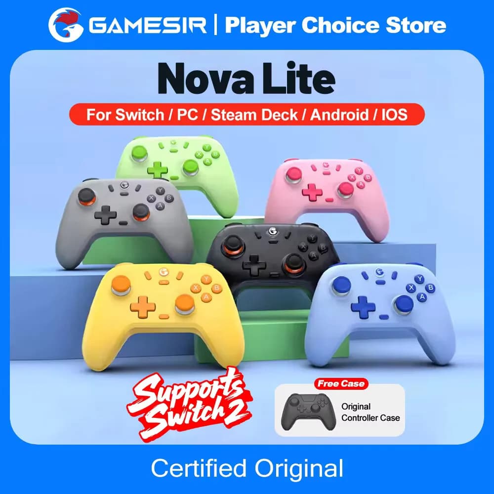 وحدة تحكم الألعاب GameSir Nova Lite لأجهزة الكمبيوتر والسويتش 2 ونينتندو سويتش 2 وستيم وآي أو إس وأندرويد مع عصي تحكم بتأثير هول