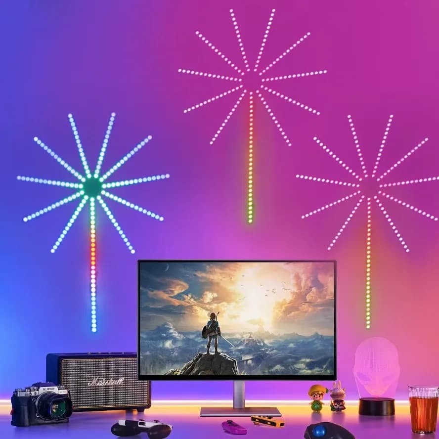 إضاءة LED ذكية جديدة على شكل ألعاب نارية تعمل بتقنية RGBIC عبر USB مع تحكم بتطبيق البلوتوث شريط نيون 5V لإضاءة الحفلات وغرف النوم - 3