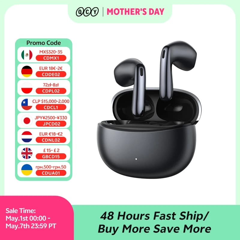 سماعات أذن QCY AilyBuds E50 HT11 لاسلكية بجودة صوت عالية ودعم Bluetooth 6.0 مع عزل ضوضاء هجين ومكبرات صوت 11mm