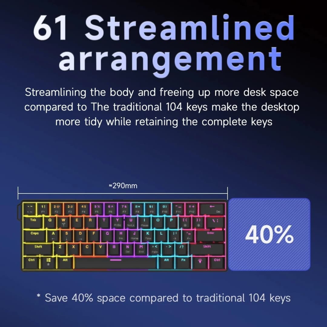 لوحة مفاتيح ميكانيكية سلكية للألعاب AJAZZ NK61 60% RGB قابلة للتبديل السريع 61 مفتاحًا لوحة مفاتيح صغيرة بمفتاح أحمر لألعاب الكمبيوتر - 2