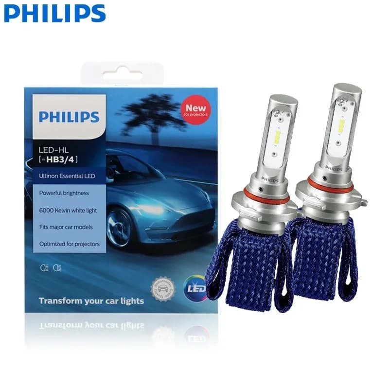 مصابيح LED أمامية للسيارة Philips Ultinon Essential بأنواع HB3 وHB4، 6000K، 12V، إضاءة ساطعة +100%، عبوة زوجية