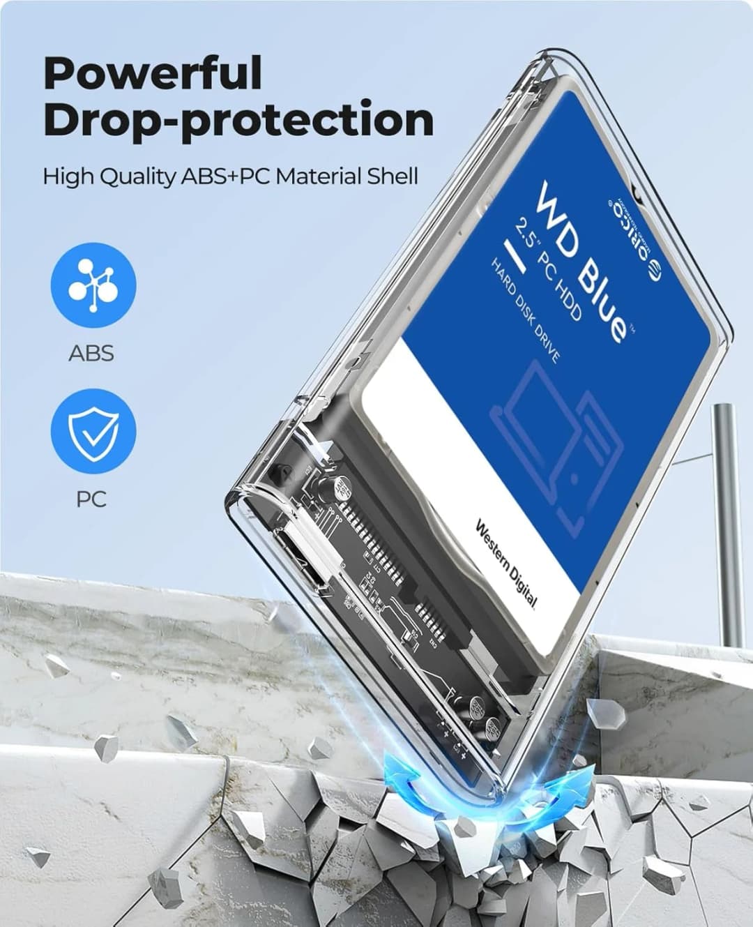 غطاء قرص صلب خارجي ORICO 2.5 بوصة، USB 3.0 إلى SATA III، بدون أدوات، غطاء قرص صلب شفاف لـ 2.5 بوصة 7 مم 9.5 مم SATA HDD SSD - 2