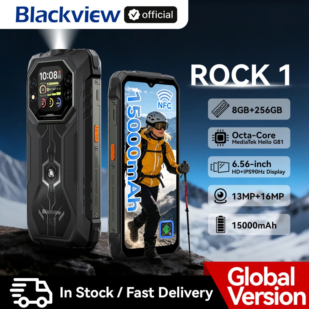 Blackview ROCK 1 Rugged Smartphone,6.56-inch 90Hz  Display,8GB RAM  256GB ROM,15000mAh/33W, MediaTek Helio G81,Android 16 NFC