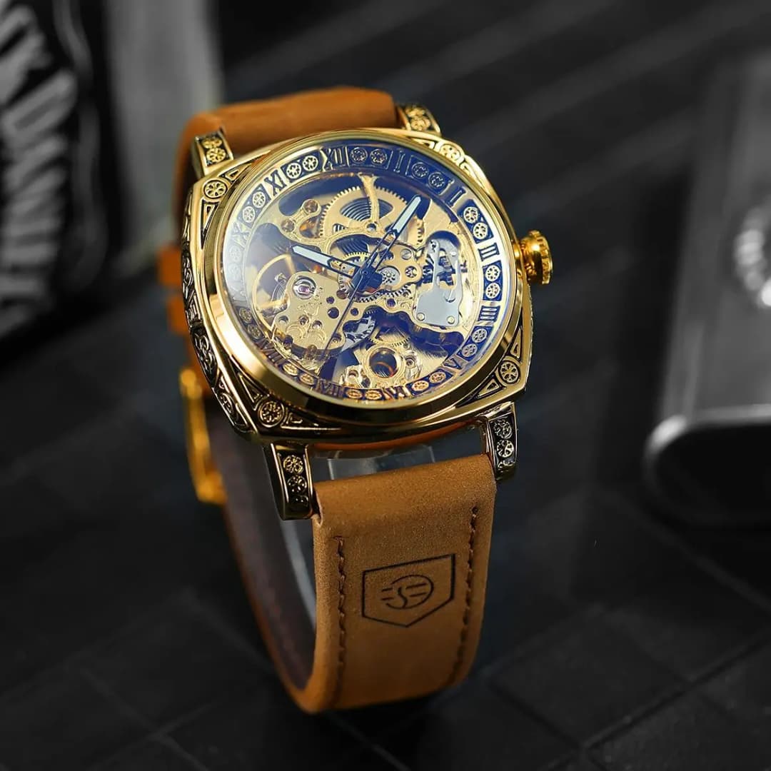 Forsining Royal Retro Skeleton Automatic Mechanical Watch for Men Leather Strap Business Casual Mens Watches Top Brand Gifts New - 3