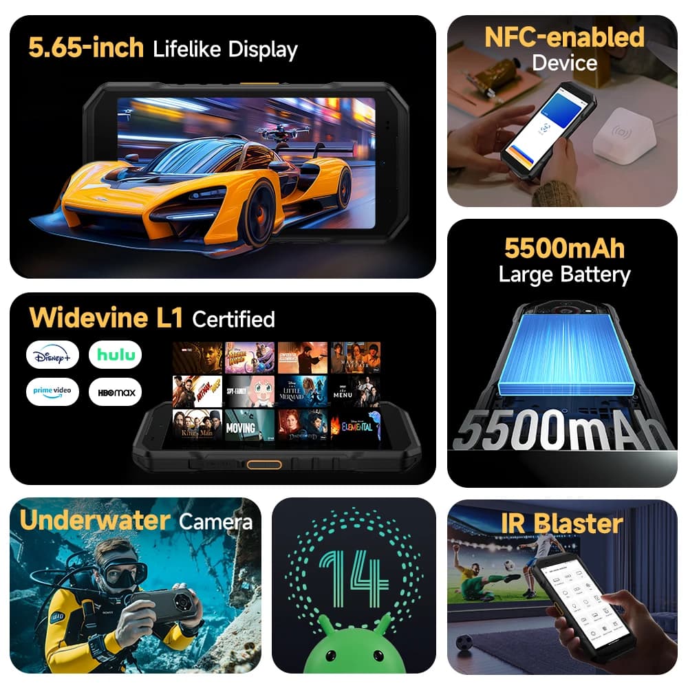 【جديد 2025】 هاتف Ulefone Armor X32 Pro 5G متين بنظام أندرويد 14 وذاكرة 16 جيجابايت وسعة تخزين 256 جيجابايت وكاميرا رئيسية 64 ميجابكسل ومعالج Dimensity 6300 وNFC - 6