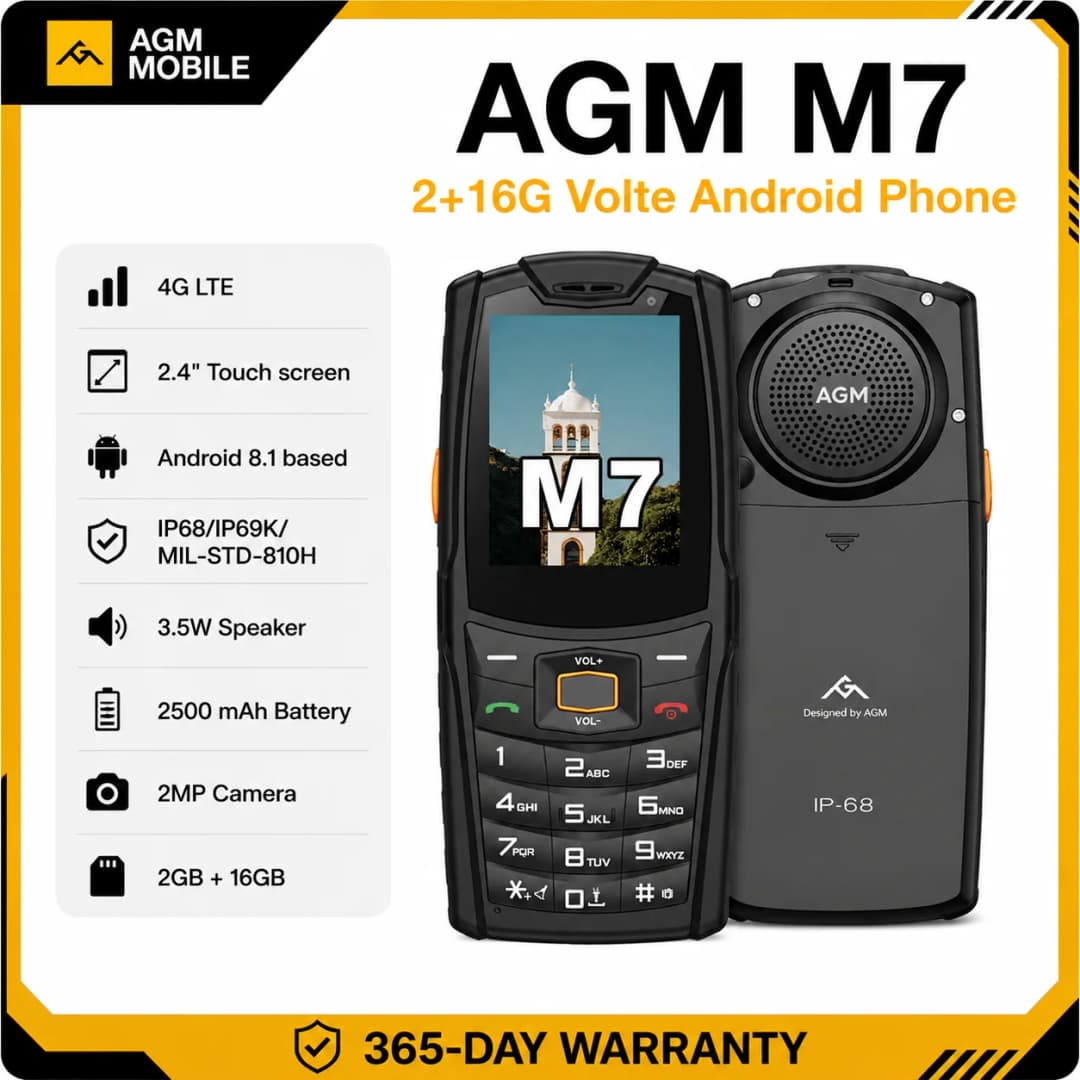 هاتف ذكي AGM M7 بسعة 2+16 جيجابايت، أندرويد، شاشة لمس مقاومة للماء، بطارية 2500 مللي أمبير، لوحة مفاتيح إنجليزية وروسية