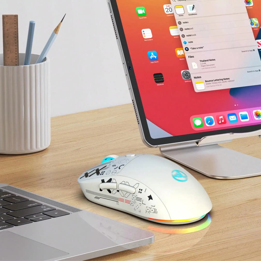 ماوس ألعاب HXSJ T90 بإضاءة خلفية RGB، سلكي وبلوتوث 2.4G، بطارية 650mAh، 500 مليون نقرة، حتى 4000 DPI - 3