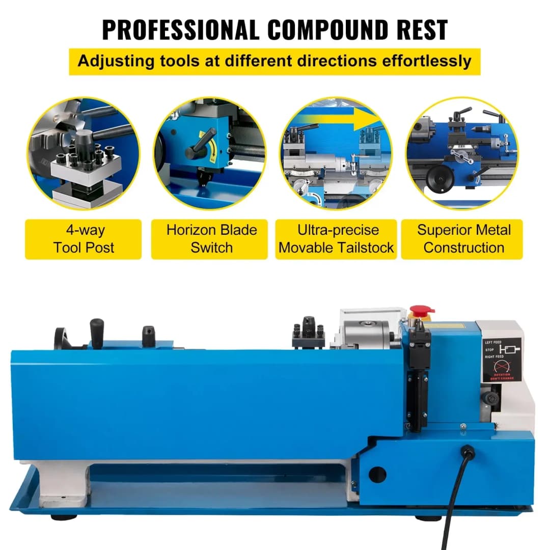 VEVOR Mini Metal Lathe 7"x12" Metalworking Woodworking Gears Motorized Milling 2250RPM - 6