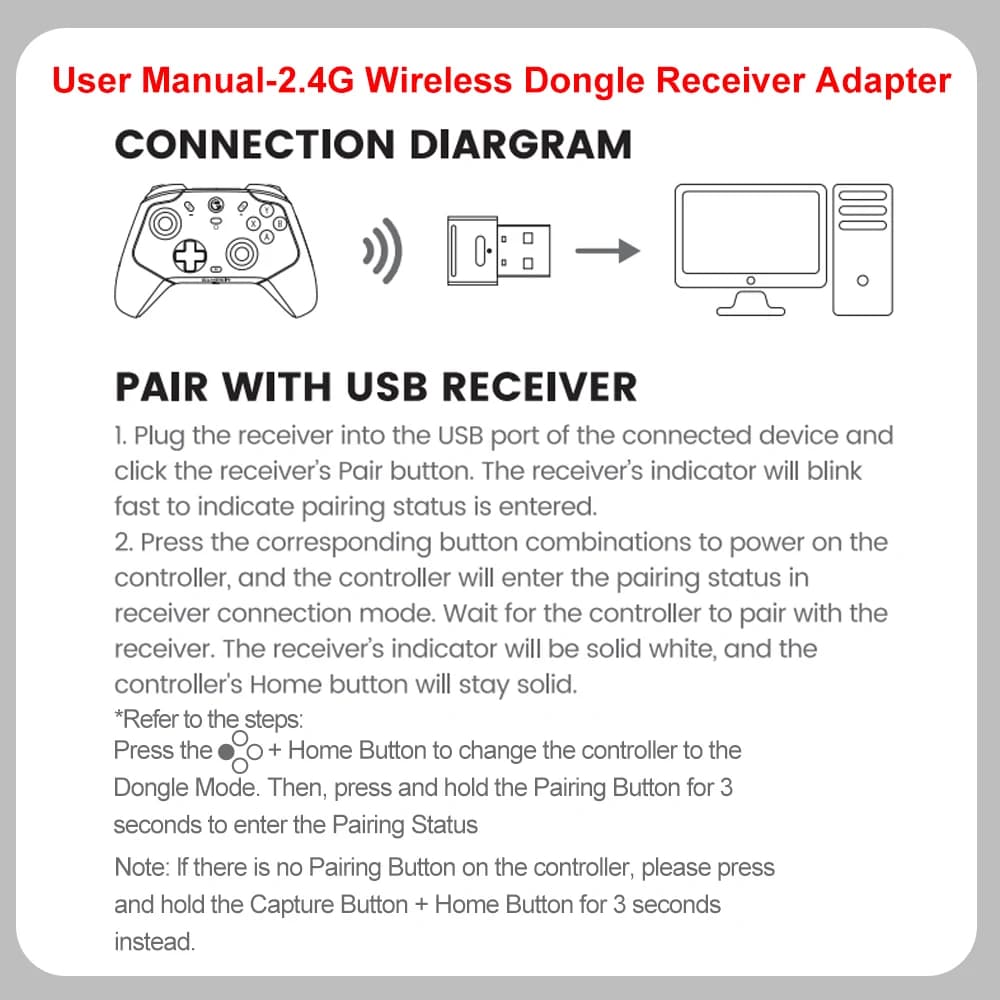 Gamesir Gamepad X5s Bluetooth 2.4g Wireless Dongle Receiver Adpter for G8 Plus G8+ Cyclone Cyclone Pro for Connecting to PC - 6