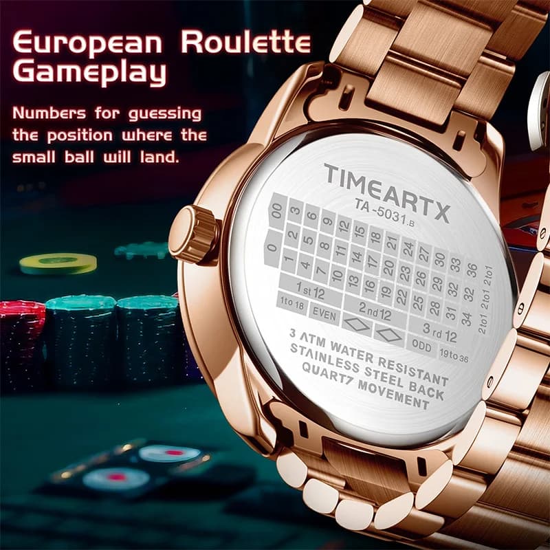 ساعة TIMEARTX العلامة التجارية الجديدة الفاخرة، كوارتز للرجال، تصميم الروليت الأوروبي ولعبة البوكر، ساعة يد - 3