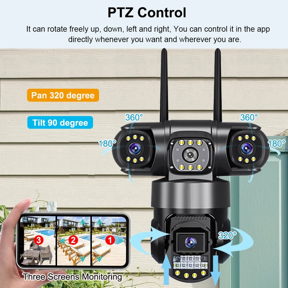 في 380 برو كاميرا IP واي فاي خارجية 12 ميجابكسل 6K عدسات ثلاثية شاشات ثلاثية مراقبة فيديو أمنية رؤية ليلية مقاومة للماء كاميرات CCTV - 5