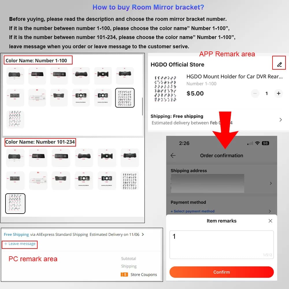 HGDO B24-B29 حامل كاميرا مرآة داخلية للباب الخلفي مع دعامة تثبيت لكاميرا السيارة ودعم كاميرا لوحة القيادة لسيارات تويوتا وتسلا وBENZ وBWM - 6