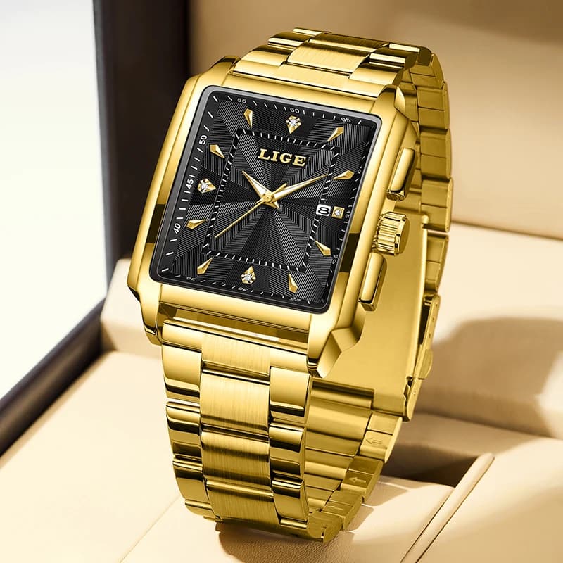 LIGE Fashion Business Watch Men Square Sport Waterproof Watches For Men Top Brand Luxury Military Quartz Chronograph Wristwatch - 4