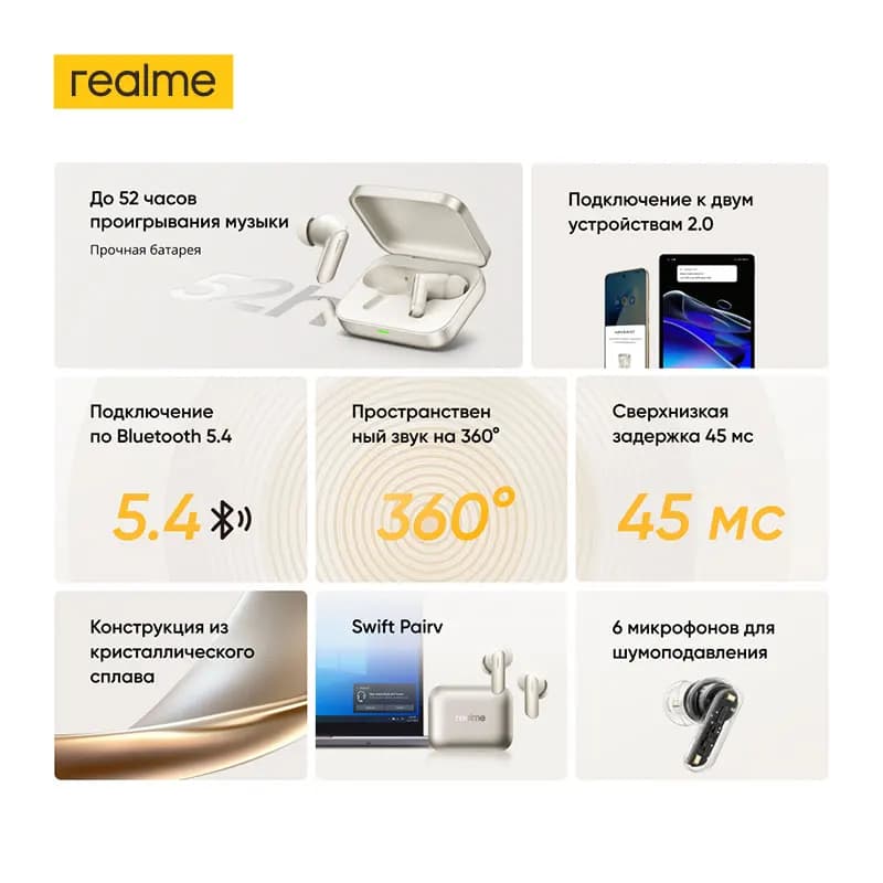 Global Version realme Buds Air 7 52dB Active Noise Cancelling True Wireless Earphone 52Hour Battery Bluetooth 5.4 TWS Headphone - 3