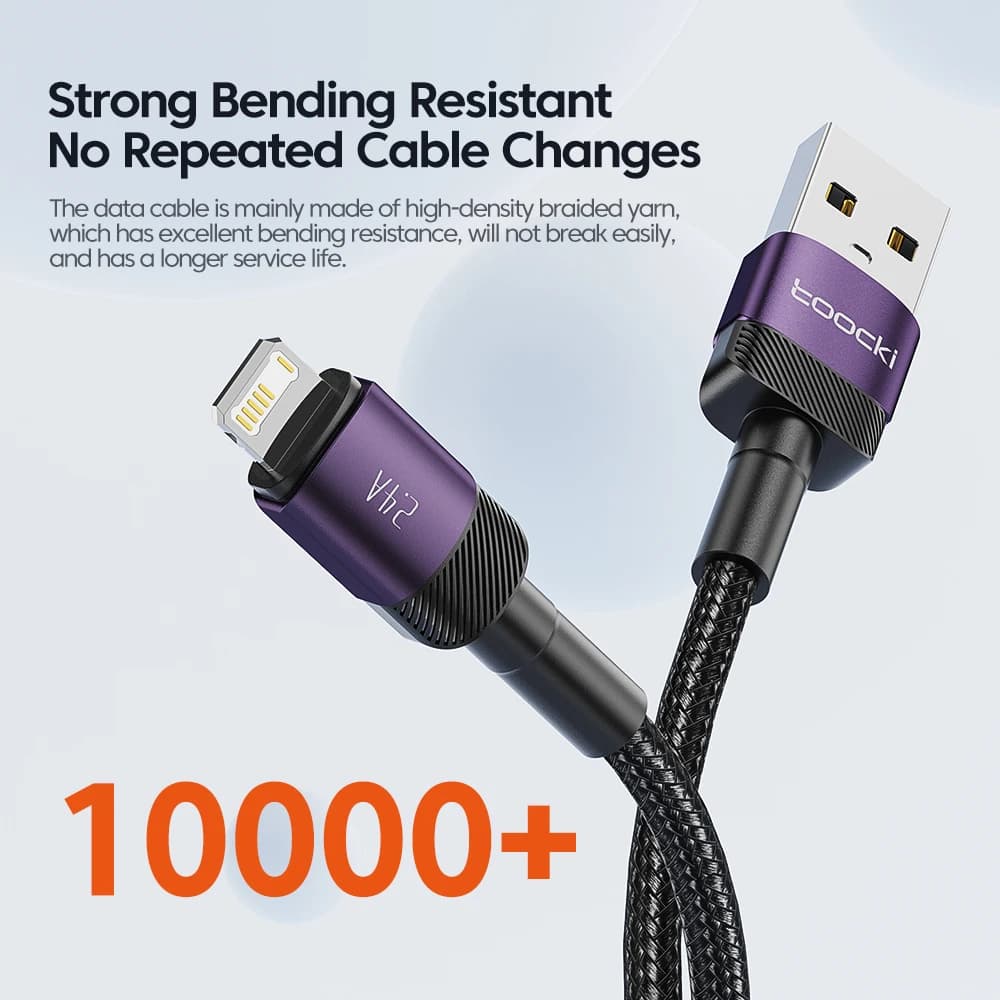 Toocki USB Cable For iPhone 14 13 12 Pro Max X XS XR 8 7 Plus iPad Fast Charging Charger Aluminum iP Cable For iPhone Data Cord - 5