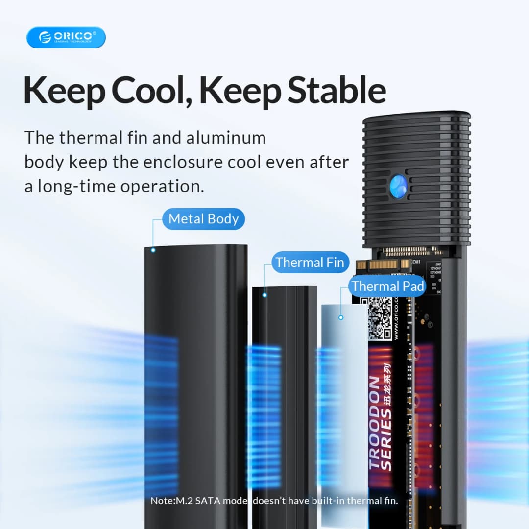 ORICO علبة M2 SSD NVMe NGFF بسرعة 10 جيجابت/ثانية علبة PCIe M.2 SSD محمولة محول خارجي USB C 3.2Gen2 مع مبرد حراري معدني - 3