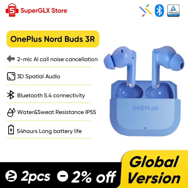 Original OnePlus Nord Buds 3R Bluetooth Earphone OnePlus 3D Audio 47ms Low Latency 12.4mm Titanized Drivers IP55 Bluetooth5.4