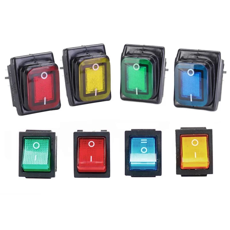 مفتاح روكر مقاوم للماء مع إضاءة 4 دبابيس 6 دبابيس تشغيل/إيقاف مفتاح عازل 220V إضاءة حمراء وسوداء 16A زر سيارة وقارب مع إضاءة LED