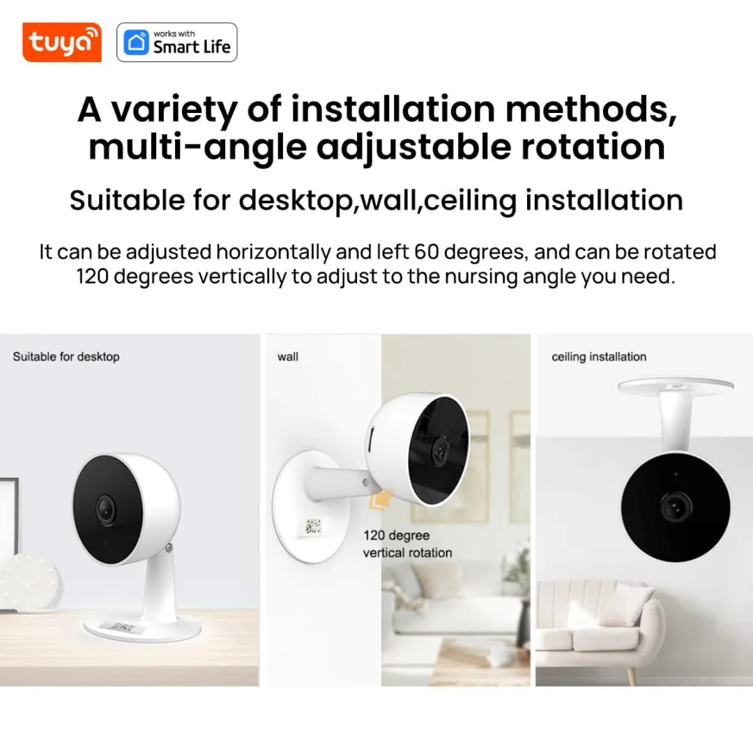 كاميرا Tuya الذكية بدقة 1080p وWi-Fi، أمان منزلي بدقة 2 ميجابكسل، تنبيهات في الوقت الفعلي عبر التطبيق، صوت ثنائي الاتجاه، مع تتبع الحركة للرضع والحيوانات الأليفة - 3