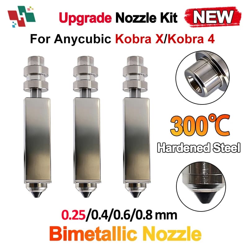 فوهة ثنائية المعدن عالية الحرارة، Anycubic Kobra X، إكسسوارات طابعات ثلاثية الأبعاد 0.2/0.4/0.6/0.8 مم