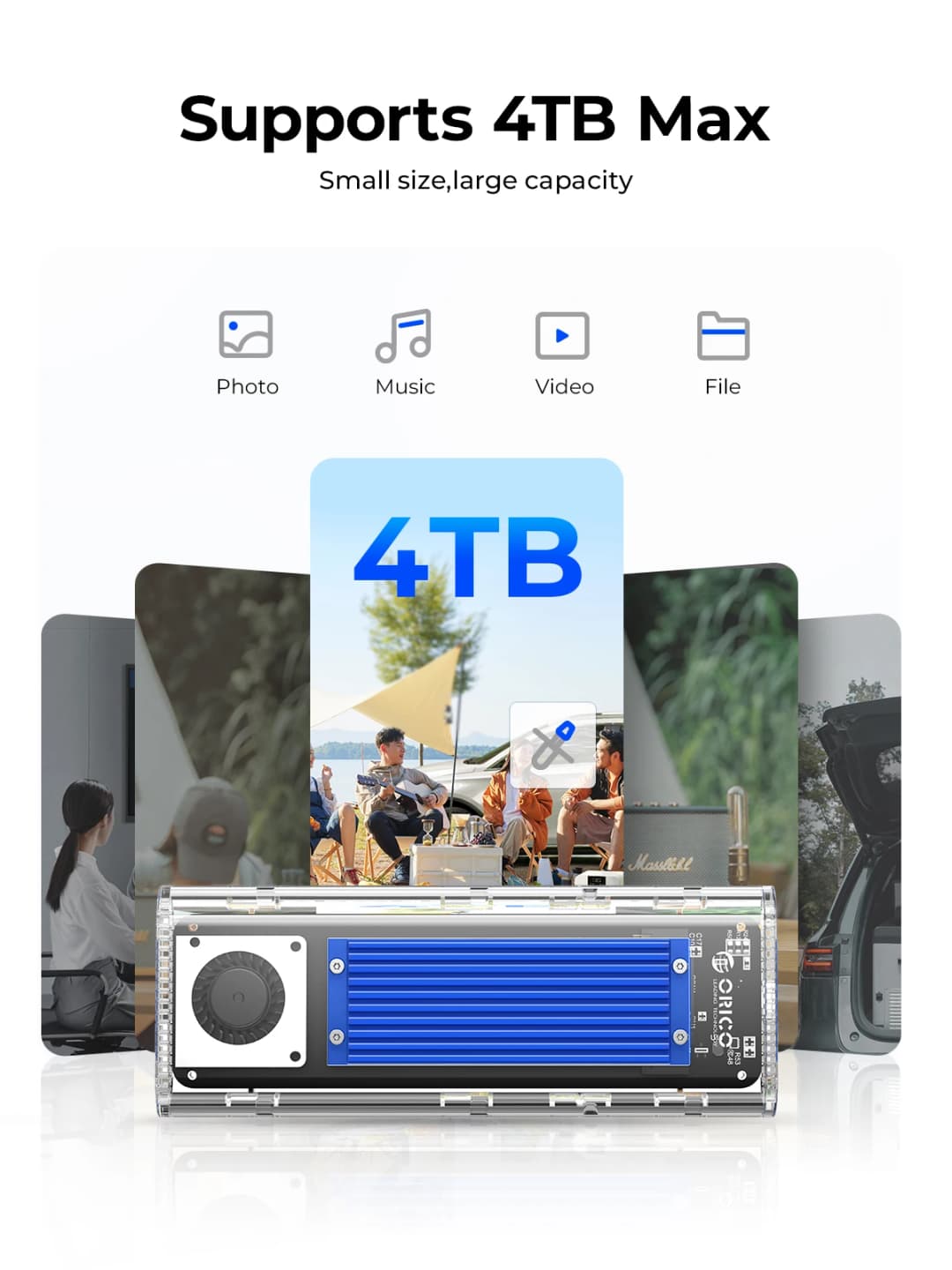 ORICO علبة M.2 NVME SSD بسرعة 20 جيجابت/ثانية مع مروحة تبريد محول USB 3.2 Gen 2 x 2 PCIE NVME سعة 4 تيرا بايت لمفتاح PCIe M - 4