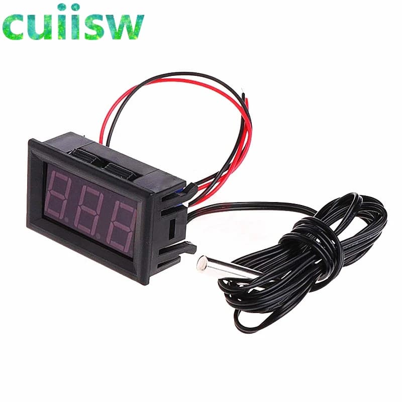 مقياس درجة حرارة رقمي صغير LED للسيارة يعمل على 12V مع نطاق قياس -50 إلى 110 درجة مئوية ومسبار حرارة - 5