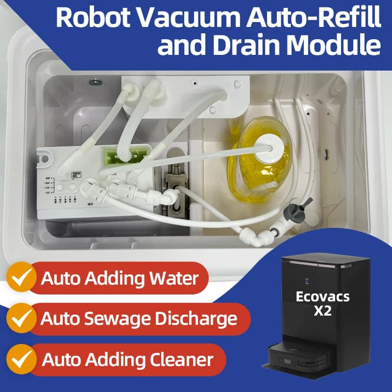 مجموعة تغيير المياه لمكنسة روبوت Ecovacs X2/X1/T10/T20 إعادة ملء المياه تلقائيًا ومجموعة توصيل تصريف المياه