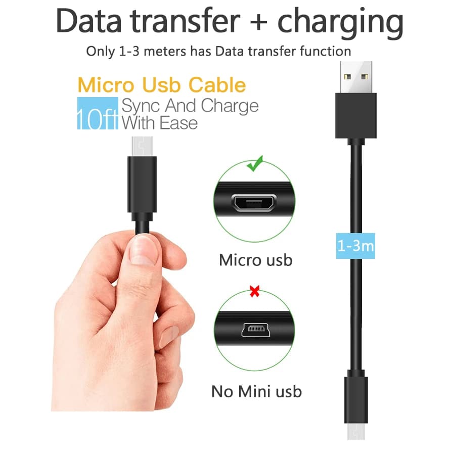 كابل شاحن مايكرو USB طويل 1M 2M 3M 5M 6M 7M 8M 10M كابل شحن للهواتف/كاميرات المراقبة/كاميرات IP/الشاشات - 3