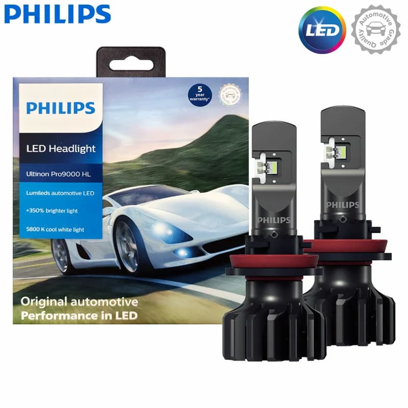 مصابيح ضباب فيليبس Ultinon Pro9000 Gen2 LED طراز H8 وH11 وH16، إضاءة أقوى بنسبة +350%، لون أبيض 5800K، مصابيح أمامية LED مع Canbus 11366U90X2