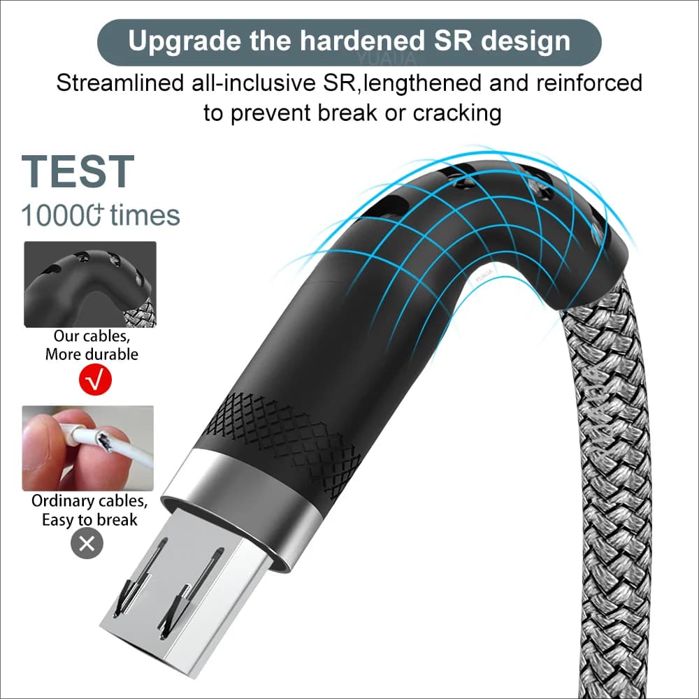 كابل Micro USB بطول 3 أمتار/5 أمتار للشحن السريع كابل شحن أندرويد قابل للتمديد لهواتف Xiaomi Redmi وSamsung وكاميرا VR ومنفذ Micro USB - 4