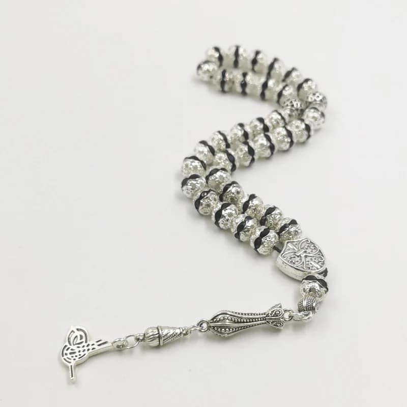 Women Tasbih Metal Silver Color Rosary Bead Inlaid Blue Crystal Black Crystal Muslim misbaha - 3