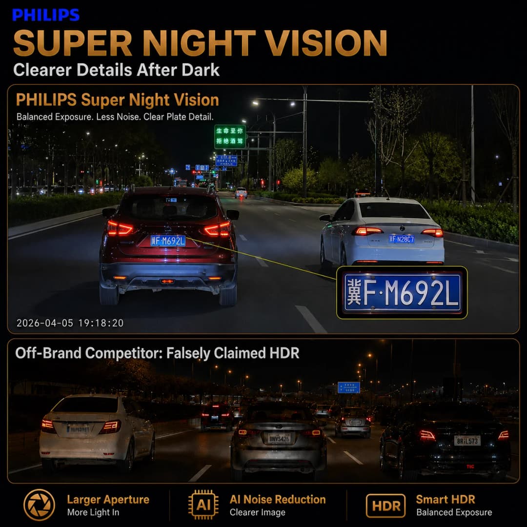 PHILIPS Dash Cam B08 4K+1K HDR Dual Front Rear Camera 1.57 Inch IPS 2.4G & 5.8G WiFi APP GPS Support 24H Parking Monitor Car DVR - 3