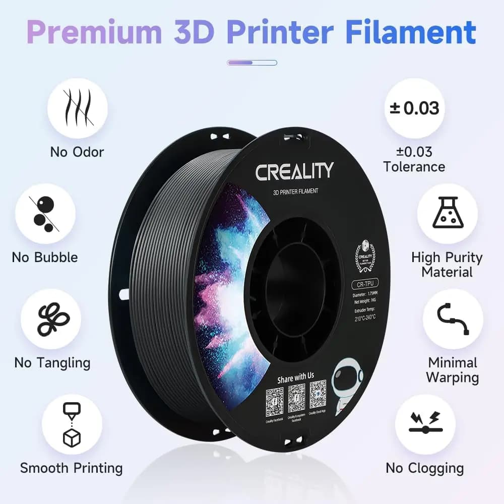 Creality TPU Filament Black Flexible 3D Printer Filament 1kg 1.75mm for Airless Basketball Soft TPU 95A Shore Hardness - 2