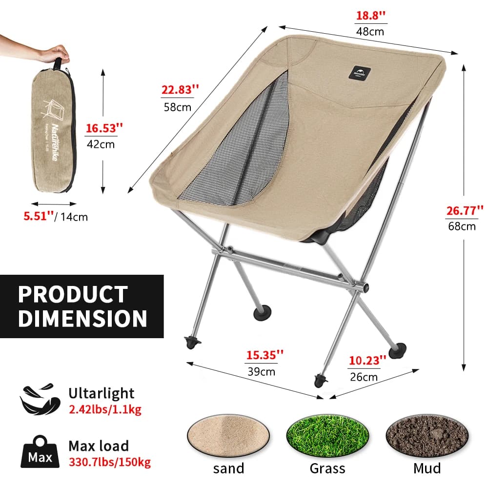 Naturehike 2024 Camping Chair Ultralight High Load Folding Quick Build Garden Chair Outdoor Foldable Picnic Beach Moon Chair - 5