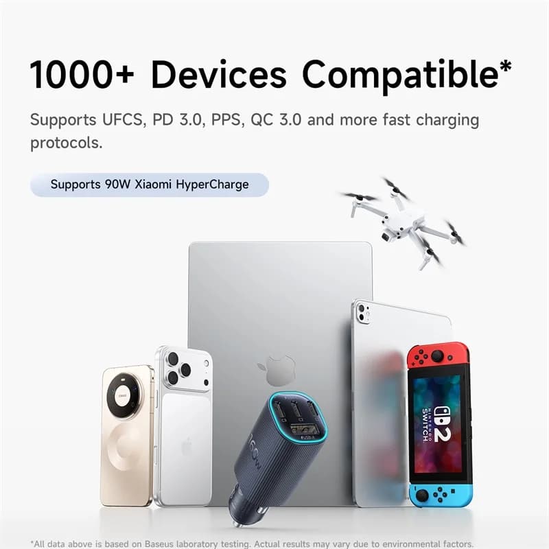 شاحن سيارة مغناطيسي Baseus 160 واط شاحن سريع Type-C مع 4 منافذ شحن سريع USB لآيفون 17 16 15 14 برو شاومي سامسونج - 4