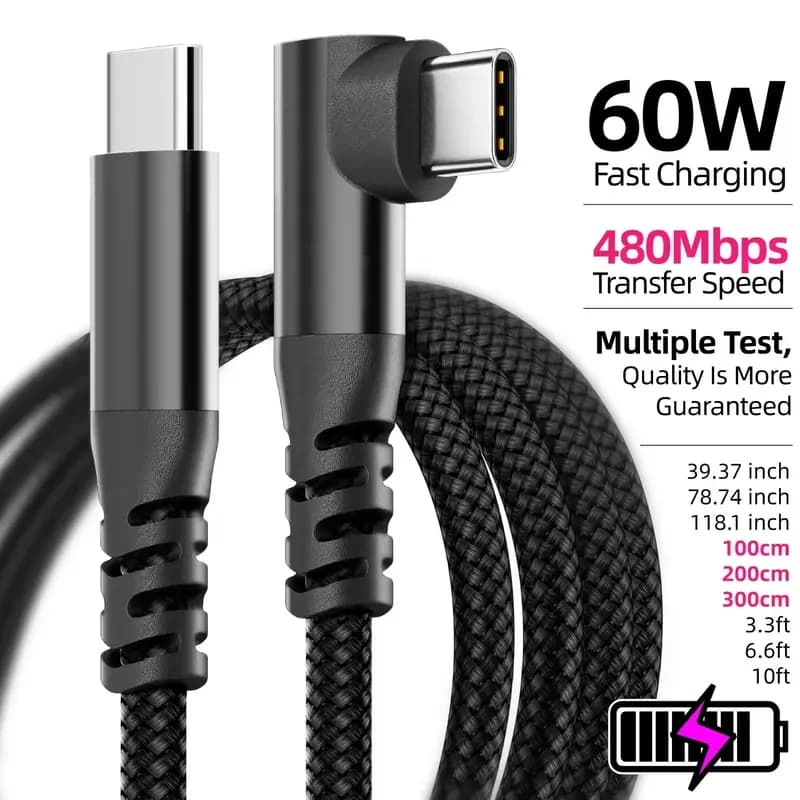 كابل USB C من LAIHONEN بطول 1 متر/2 متر/3 متر/10 قدم لنقل البيانات وشحن سريع 60 واط PD لهاتف آيفون 15 و15 بلس و15 برو ماكس - 2