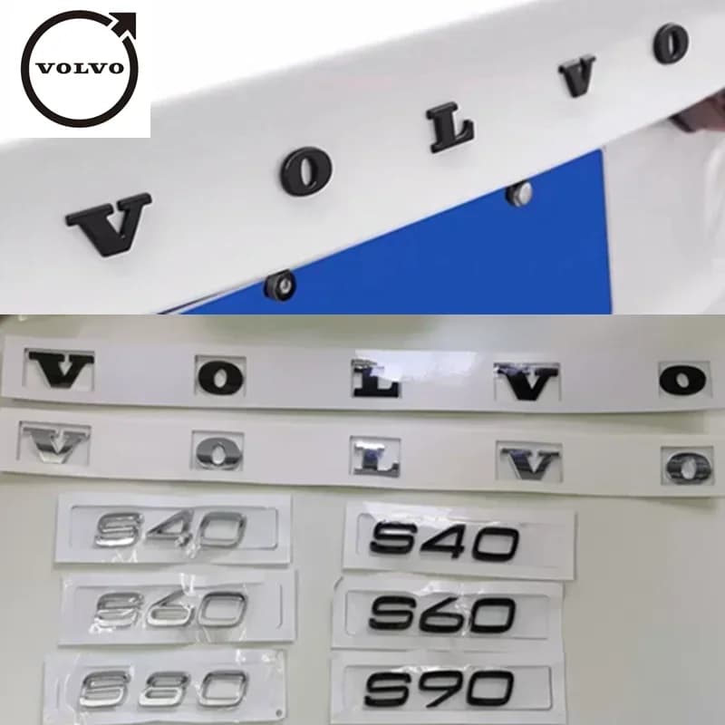 شعار صندوق سيارة أسود لامع مع حروف فضية لسيارات فولفو Xc60 Xc90 V40 V60 S60 V50 V90 S80 C40 XC40 V70 XC70 C30 C70 EX9