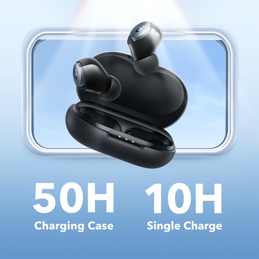 سماعات الأذن اللاسلكية Soundcore من Anker Space A40 مع إلغاء الضوضاء التكيفي النشط، تقلل الضوضاء بنسبة تصل إلى 98%، وقت تشغيل 50 ساعة - 6