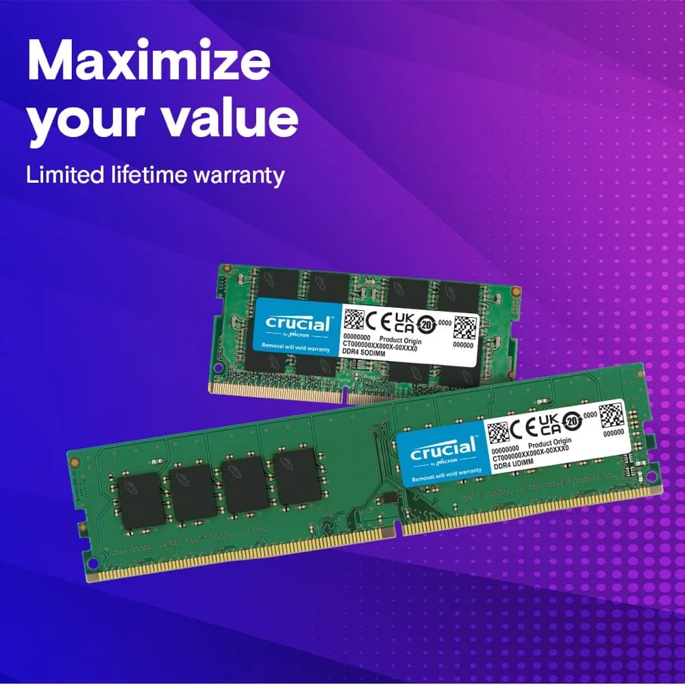 ذاكرة رام كروشيال DDR4 بسعة 4/8/16/32 جيجابايت بتردد 2133/2400/2666/3200 ميجاهرتز لذاكرة سطح المكتب UDIMM 288-Pin متوافقة مع إنتل وAMD رايزن - 5