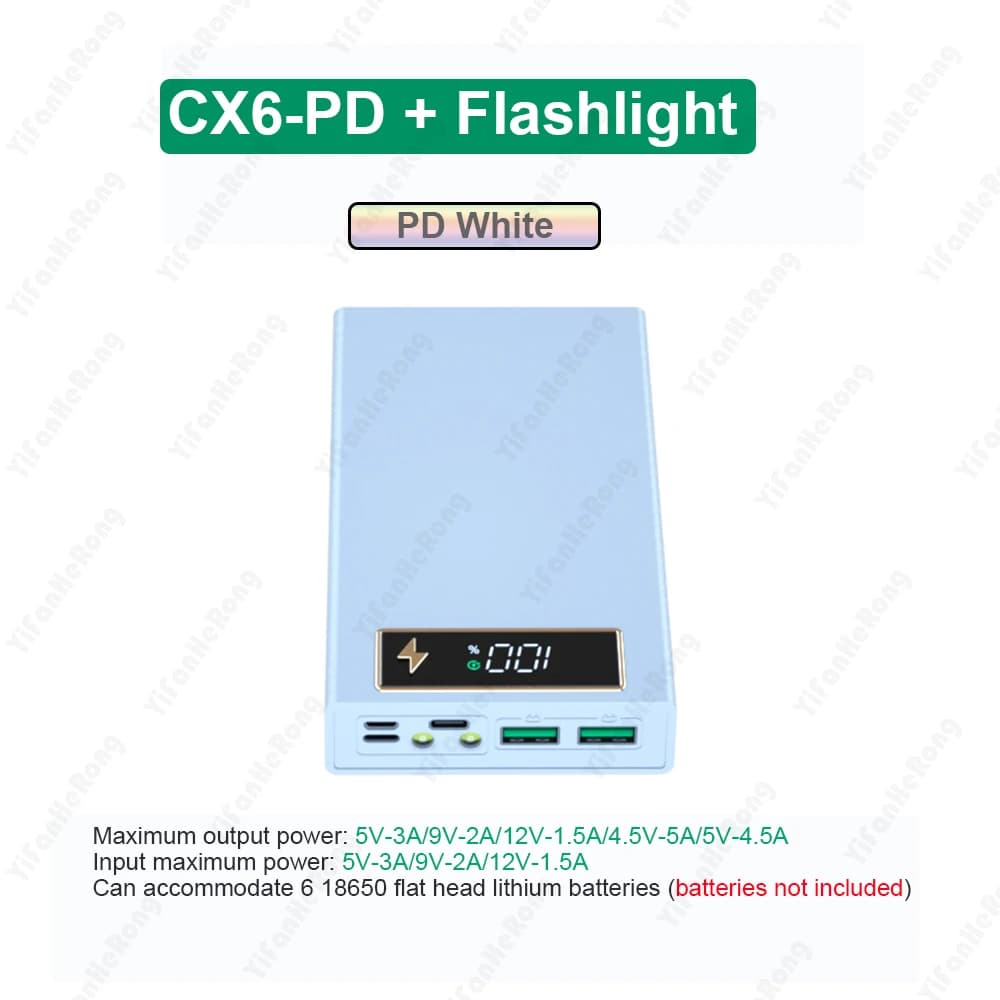 علبة بنك طاقة 6x18650 صندوق تخزين بطارية شحن سريع لاسلكي مغناطيسي بدون لحام غطاء DIY بدون بطارية - 5