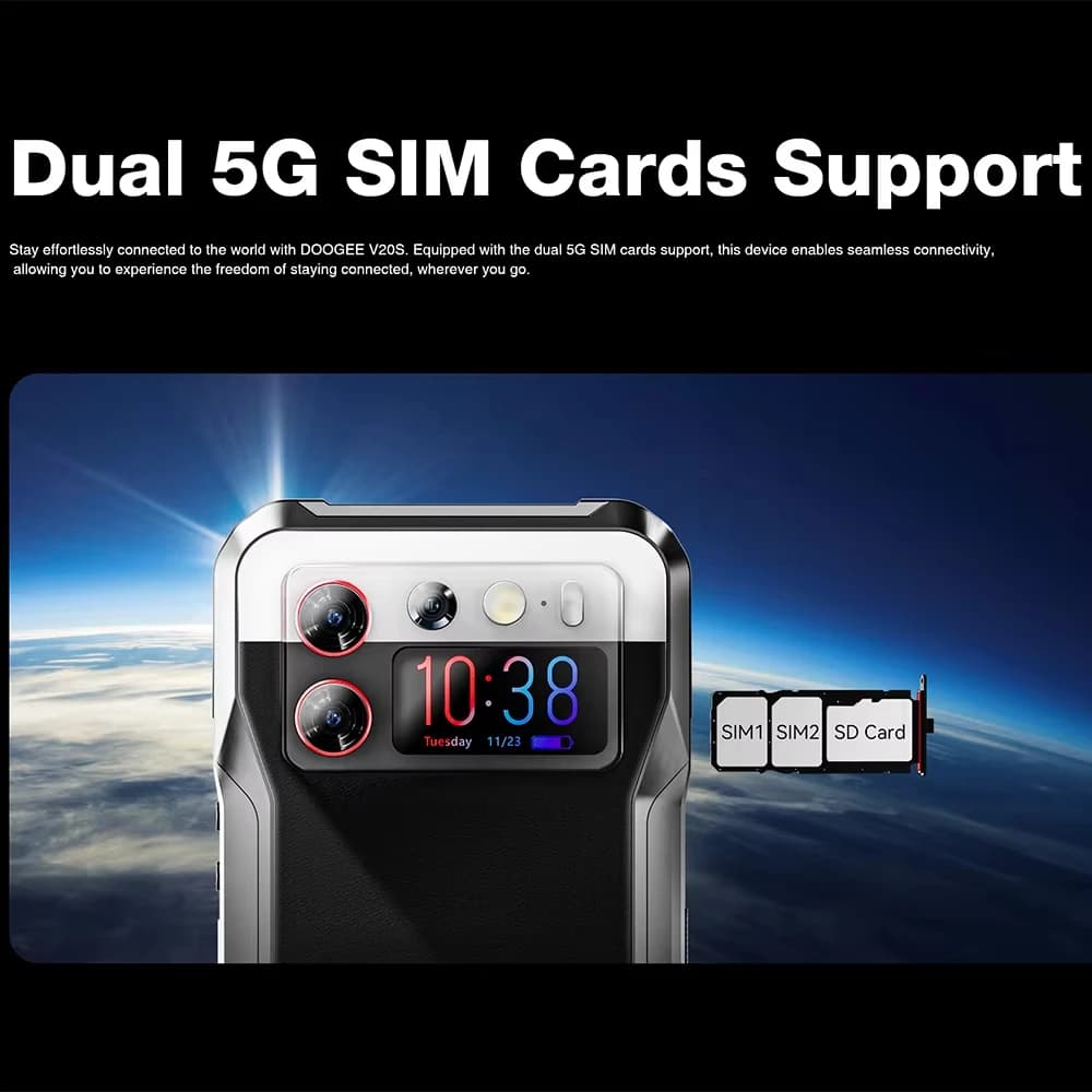 هاتف دوغي V20S متين 5G 12 جيجابايت 256 جيجابايت معالج دايمنسي 6020 ثماني النواة شاشة خلفية AMOLED 1.58 بوصة مع حامل - 4