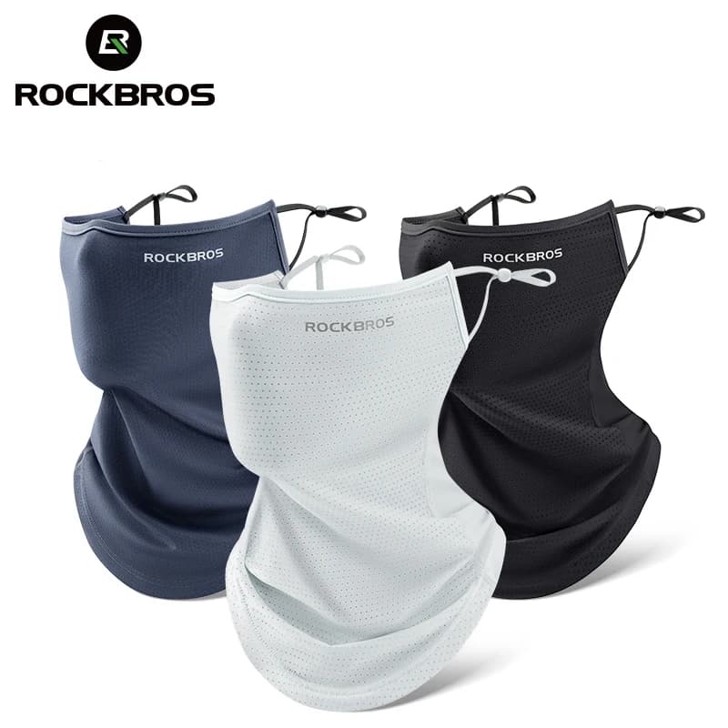 قناع وجه ROCKBROS الصيفي من الحرير الجليدي للدراجات قابل للتنفس ومضاد للأشعة فوق البنفسجية لتغطية الوجه والرقبة للدراجات الجبلية والطرق الرياضية
