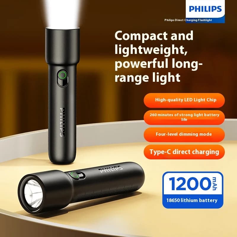 Philips كشاف EDC محمول جديد 2025 قابل لإعادة الشحن LED للدفاع عن النفس والتخييم - 5