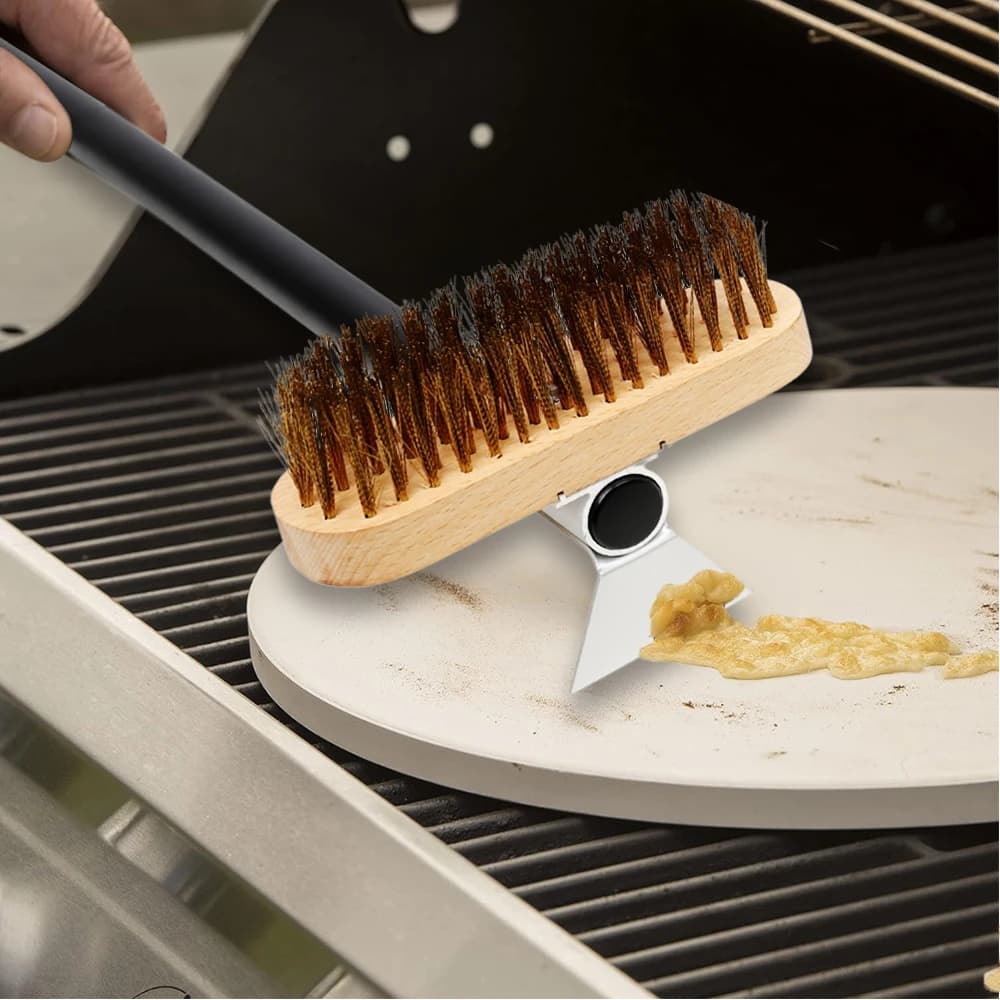 Pizza Oven Brush Copper Stove Brush Bristle Brass Wood Long Handle Grill Cleaning Oven Brush for Small Oven Kitchen Tool - 3
