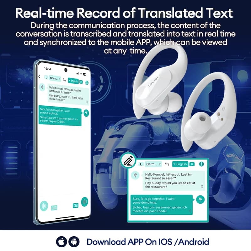 Lenovo LP75 Language Translation Earphones HD Call Noise Cancelling Headphones for Learning Travel Real Time Translator Earbuds - 2